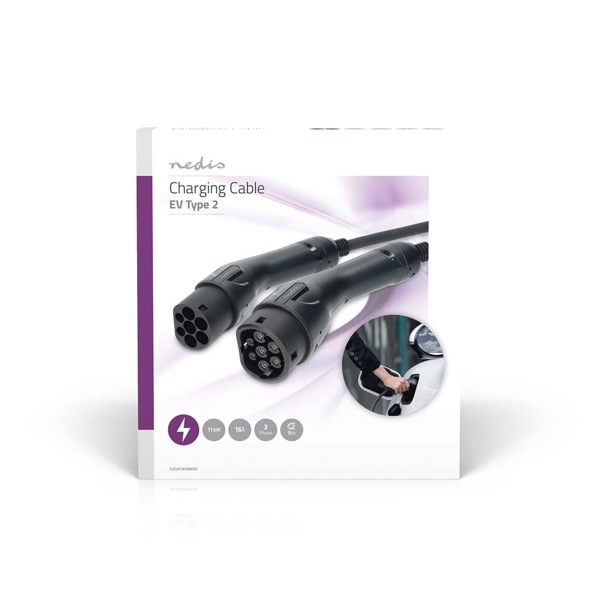 NEDIS Câble pour véhicule électrique - Cable Type 2-16 A - 11000 W - 3 phases - 5 m - Noir - Emballage en carton