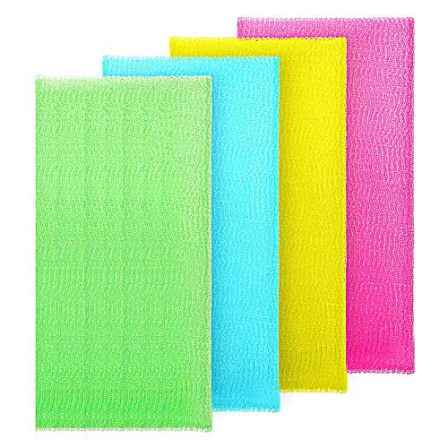 4 Pieces Beauty Skin Bath Wash Towel Exfoliating Bath Cloth Magic Shower Washcloth for Body 35 Inches,Massage Bath Cloth for Women and Men