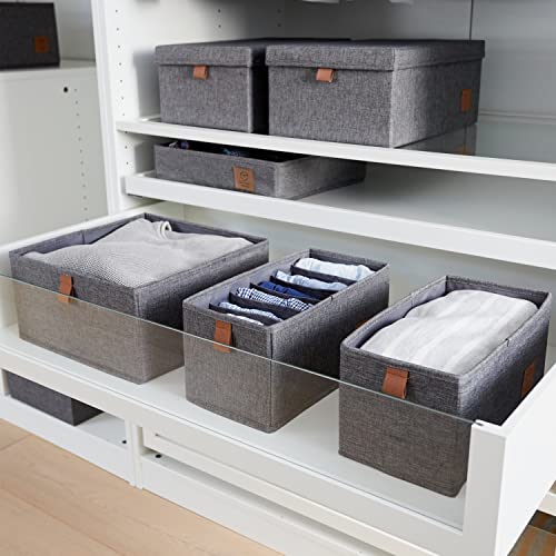 LOVE IT STORE IT Premium Aufbewahrungsboxen Stoff 2-teilig - Kleiderschrank Organizer aus Leinen - Verstärkte Wände - Set mit zwei großen Boxen - Grau - 30x30x15 cm