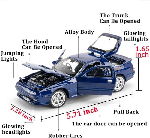 Image of 1:32 Mazda RX-7 Diecast Metal Car Model, Pull Back Toy Car with Openable Doors, Sound & Light Effects, Alloy Vehicle for Kids Boys Girls & Collectors (Black)