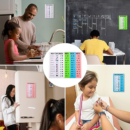 4 Piezas Lista de Tareas para Niños, Tabla de Tareas para Niños Lista de Verificación de Lista de Tareas con 12 Piezas Tarjetas de Repuesto para Niños Hogar Planificación de Rutina