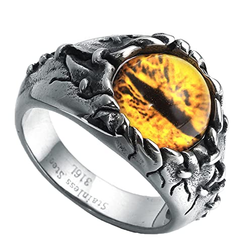HIJONES Anillo Ojo Dragón Amarillo para Hombre Acero Inoxidable Tamaño 22 Cover