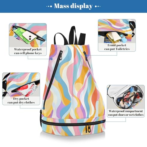 Modern Anstract Colorful Art Drawstring drawstring bag beach drawstring gym bag with Wet Dry Compartments4