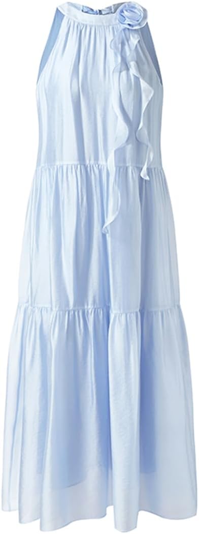 GOELIA Halter Dresses for Women Flowy Beach Vacation Formal Casual Wedding Guest Maxi Summer Dresses with Detachable Flower - Image 7