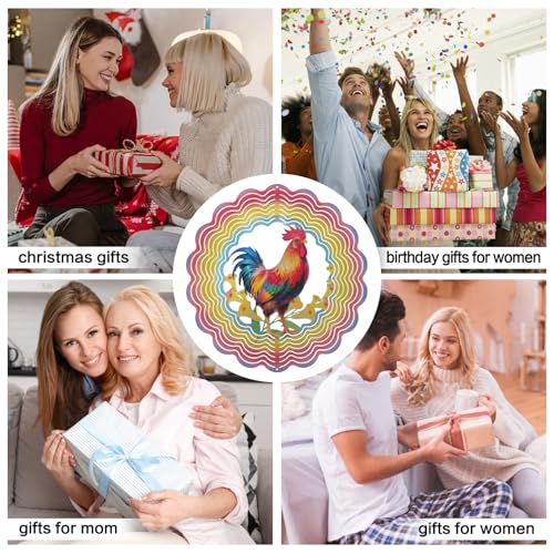 Image of Eandisom Wind Spinners Outdoor Chicken - Birthday Gifts for Women Mom Grandma, Rooster Deocr Hanging Wind Spinner 12 inch 3D Wind Sculptures for Garden Decor for Outside, Patio, Yard, Outdoor