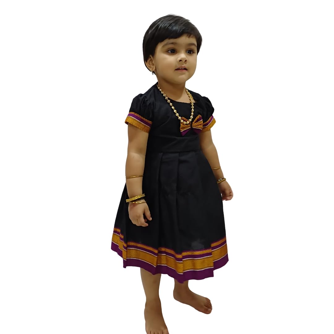 Mom and Me Baby Girls' Black Khan Dress Traditional Elegant Frock for Ages 0-5 Years| Perfect for Makar Sankranti Pongal Pedda Panduga BOR Nahan-image-16