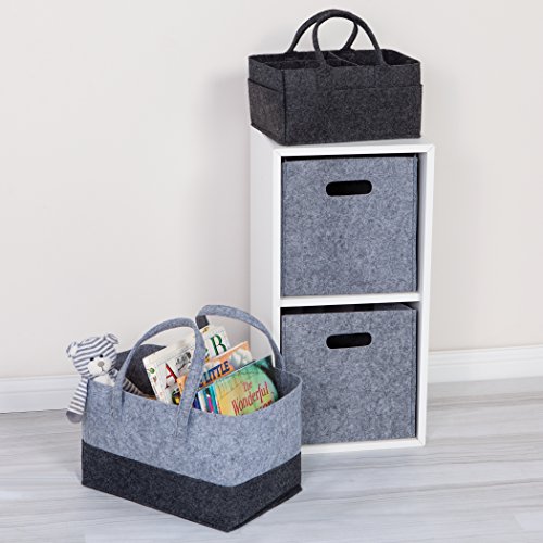 Sammy & Lou Collapsible Charcoal Gray Felt Storage Caddy, Divided Design To Keep Diapers, Wipes And Changing Items Organized, Two Handles, 12 in x 6 in x 8 in
