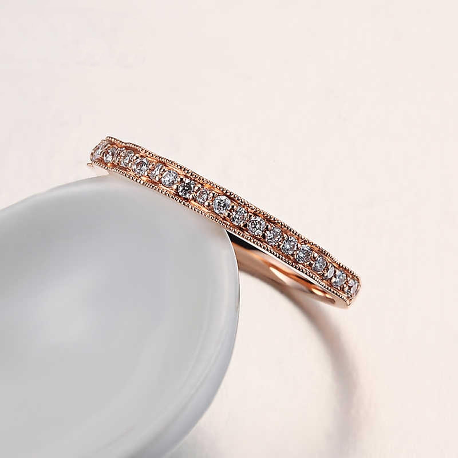 Anillo de oro rosa para mujer, anillo de boda real con diamante de 0,2 quilates, anillo de boda de oro auténtico, media eternidad