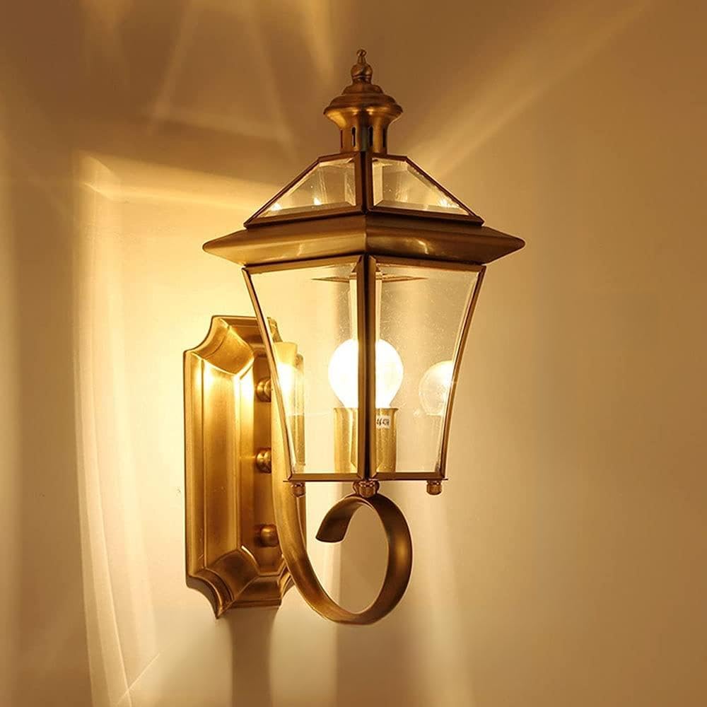 lfdhcn Vintage Outdoor Wall Light Sconce Waterproof Outdoor Lighting Fixtures Outdoor Brass Light Glass Rustic Led Wall Lantern E27 Antique Villa Patio Park Garden Lights (Color : Transparent)