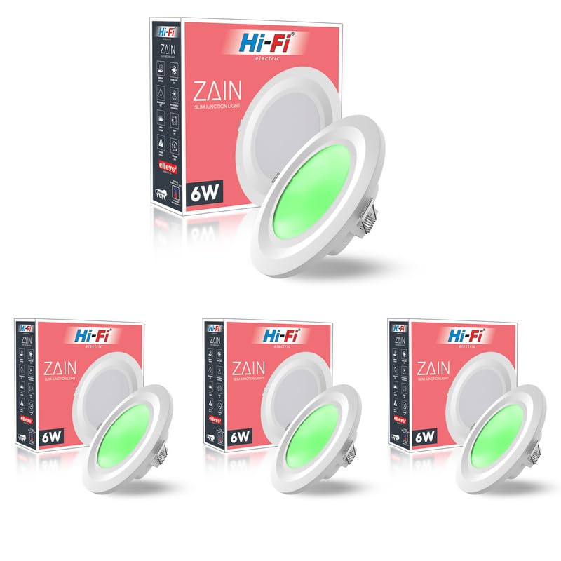 Image of elleys' Zain 6 Watt Junction Box Led Ceiling Light| Cut Out- 75 mm|BIS Certified| Green Color Ceiling Light for Hall,Room,Office | Led Downlighter Colour (Green) Pack of 4