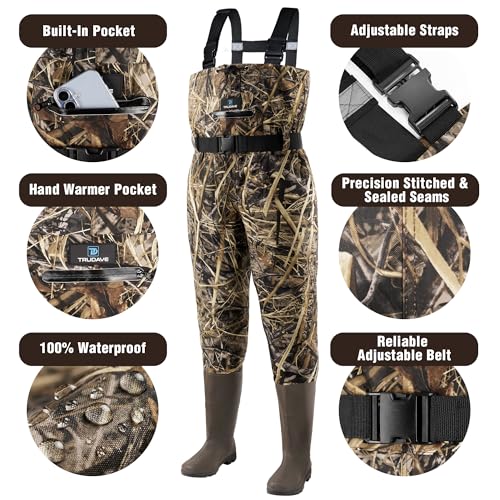 Image of Trudave Chest Waders for Men with Boots, 2-Ply Nylon /PVC Waterproof Fishing & Hunting Waders for Men and Women