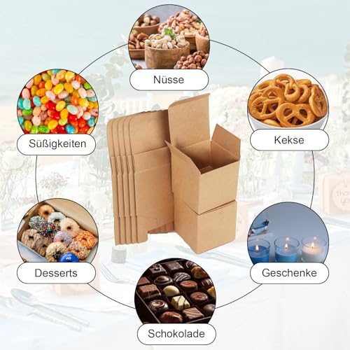 25 Stück Geschenkboxen Kraftpapier, Karton Schachteln 10 x 10 x 10 cm, Pappschachteln, Geschenkbox Quadratisch mit Deckel, Kleine Kraftpapier Faltkarton, für Geschenke, Party(Braun)
