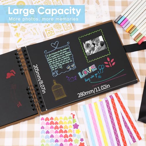 DazSpirit Photo Album Scrapbook, 80 Page DIY Memory Book with 12 Metallic Pens & 8 Photo Stickers, Holds 420 Photos - Image 2