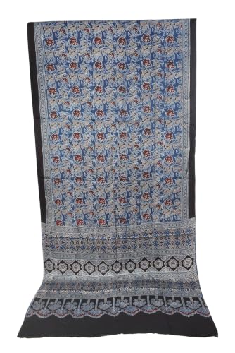 Image of Ethnics of Kutch Womenss Ajrakh Modal Silk Natural Dye Hand Block Print Saree with Blouse Piece - 5.5 Mtr Length