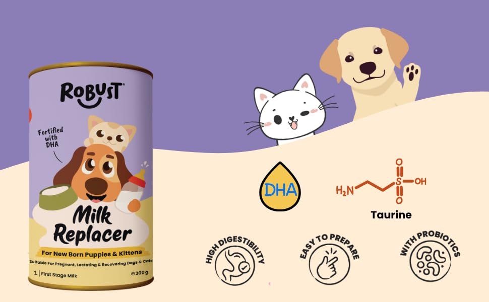 Image of ROBUST Milk Replacer for Puppies & Kittens | First Stage Formula with Probiotics & Prebiotics | Supports Growth, Digestion & Immunity | 300g Pack