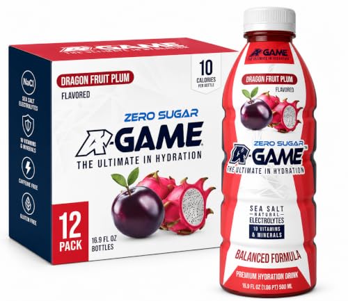 Image of A-GAME Zero Sugar Electrolyte Drink, Dragon Fruit Plum Flavor, 12 Pack