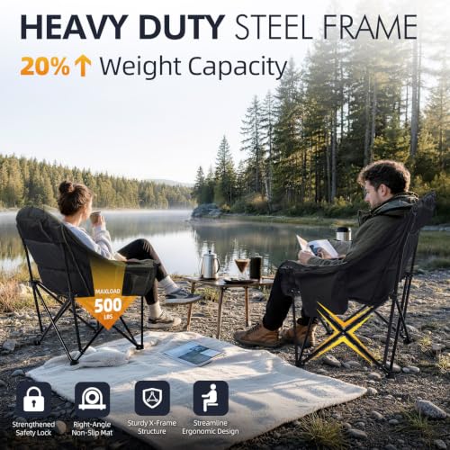 Image of Oversized Camping Chair for Adults 2 Pack - Heavy Duty Outdoor Padded Chair