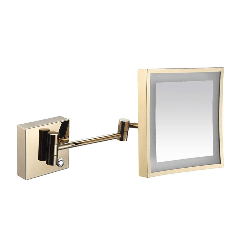 Espejo de maquillaje montado en la pared con 3 aumentos de 8 pulgadas, brazo extensible de 4.3 pulgadas, rotación giratoria de 360 grados, acabado en oro rosa
