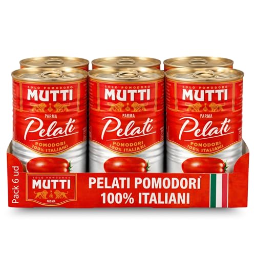 Tomate Pelado, Salsa Tomate Italiano, Para platos tradicionales mediterráneos, Elaborado con tomates pelados, zumo de tomate, Sin Gluten, Sin Lactosa, Sin huevos, Vegano, Contiene 6 Latas de 400 gr