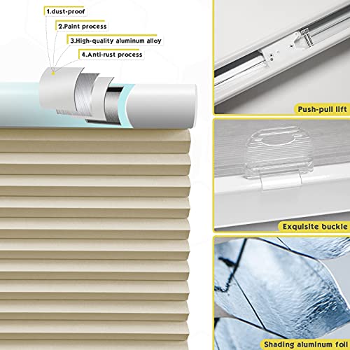 Keego Blackout Window Shades Cordless Cellular Blinds For Window, Cut To Size Cellular Shades, 58 1/2" W X 48" H, Beige, Insulated Honeycomb Shades For Home Office Bedroom Living Room #TOP2