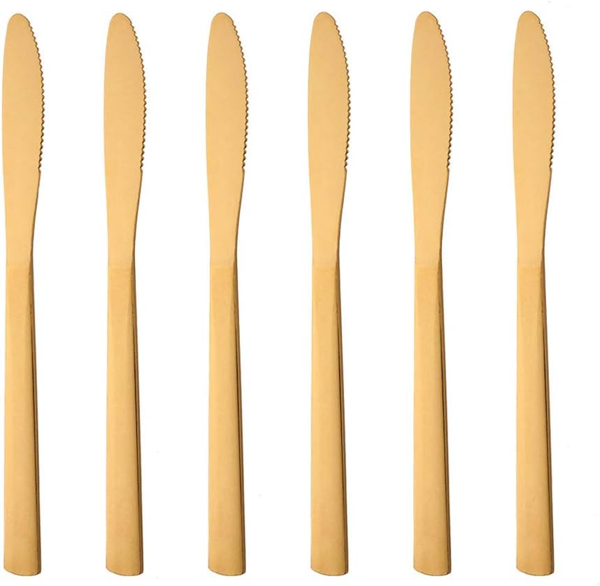 Buyer Star 8 Inch Gold Dinner Knife Set of 24, Stainless Steel Flatware Table Knives for Restaurant, Hotel, Dishwasher Safe