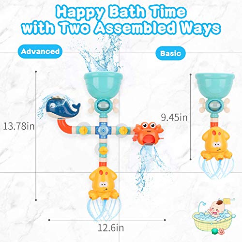 BBLIKE Bath Toys Bathtub Toys for Toddlers Kids 1 2 3 4 5+ Year Old Girls Boys, DIY Bath Pipes Toy, Cute Animal Water Spray Baby Bath Toys-Colorful