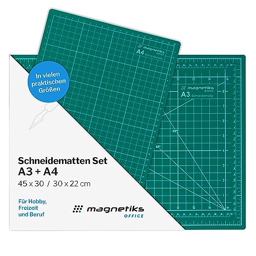 magnetiks Schneidematte 2er Set - DIN A3 und DIN A4 im 2er Set Schneideunterlage - selbstheilend doppelseitig grün