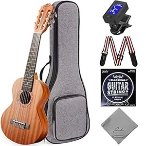 Ranch Guitalele Acoustic 28 inch Professional 6 Strings Guitar Ukulele Small Travel Classical Guitarlele Kit for Beginners Pack Bundle Gig bag & Tuner & Strap & Strings Set