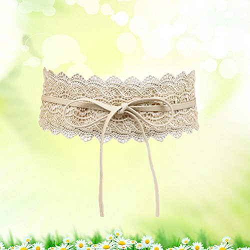 Womens Lace Waist Belt Soft Wide Band Cinch Corset Belt Dress Accessories (Cream-coloured)3