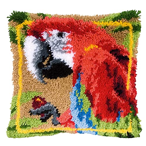 Kit de cojín de gancho con cierre , kit de tejer cojín, kit de fabricación de alfombras para entrantes, kit de gancho de pestillo para principiantes adultos o niños(Size:43*43cm/17*17inch,Color:Loro) Cover