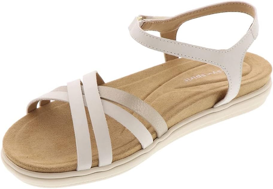 Easy Spirit Women's DOTTLE3 Flat Sandal, Ivory 150, 9.5 Wide