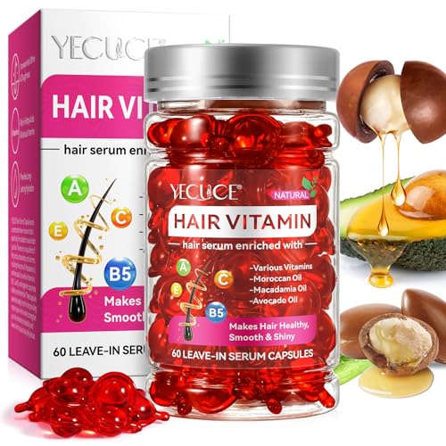 Hair Vitamin Serum Capsule, 60Pcs Hair Treatment Serum Oil Capsules - Condition Repair & Moisturize Formula with Argan Macadamia Avocado Oils, Rich in Vitamin A C E & B5, no Rinse & Safe for All Hair - Image 3