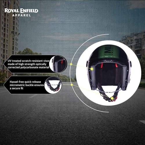 Image of ROYAL ENFIELD REDDITCH Open Face MLG 1901 | ISI Certified | Shell Construction: Built with High Impact Grade ABS | High-Strength EPS Liner | Micrometric Lock | UV-Resistant PU Paints Olive L