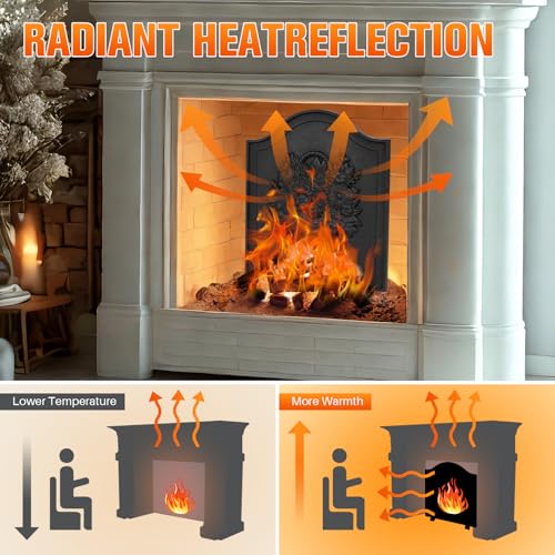 Firebacks for Fireplace,Cast Iron Fireback with Feet,Fireplace Back Plates,Heat Insulation Flower Fireplace Heat Reflector for Wall Protection 20\'\'(H) x 17\"(W)