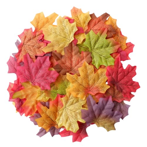 Luvhua No Odor Pre-Separated Fall Leaves Artificial Maple Leaves, 8cm/3in 16 Mixed Colors Fake Autumn Leaves for Fall Decor Thanksgiving Table Home Wedding Wreath DIY Crafts 100 Pcs