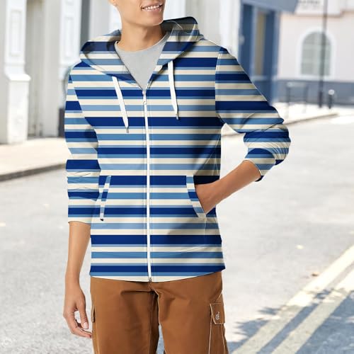 LOAIHA Men's Striped Full Zip Hoodie Casual Jacket With Drawstring Hood And Kangaroo Pockets For Outdoor Wear3