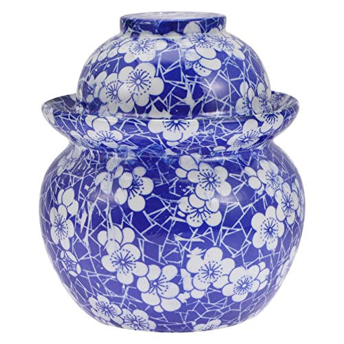 Hemoton Large Capacity Sealed Pickle Jar Ceramic Fermenting Jar Brewing Wine Jar Chinese Fermenting Crock with Water Seal Lid for Pickling Kimchi Sauerkraut