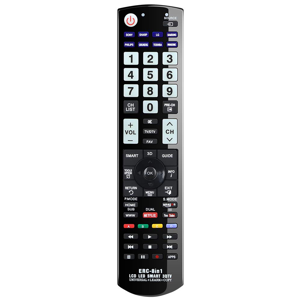 Gvirtue Universal Remote Control ERC-8in1 for Samsung, Grundig, LG, Sony, Sharp, Panasonic,Toshiba, Philips LCD LED 3D Smart TVs