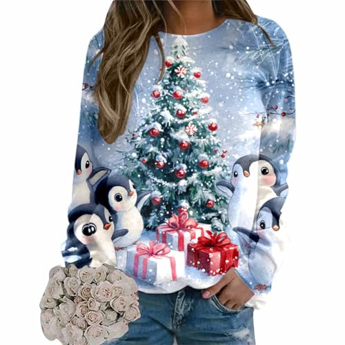 Generisch Pullover Damen Sweatshirt Damen Weihnachtspullover mit...