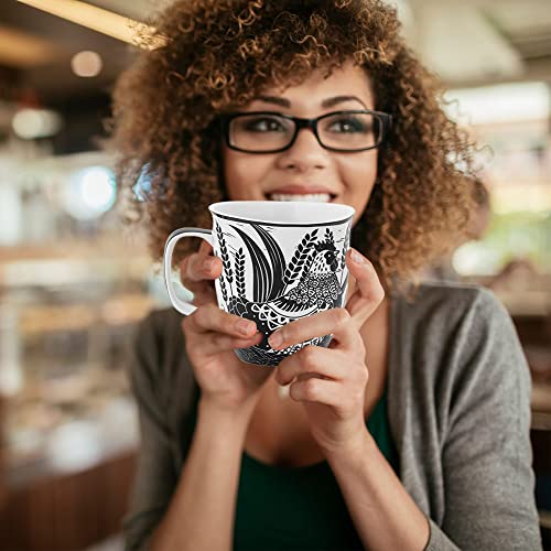 image for Karma Gifts 16 oz Black and White Boho Mug Rooster - Cute Coffee and T