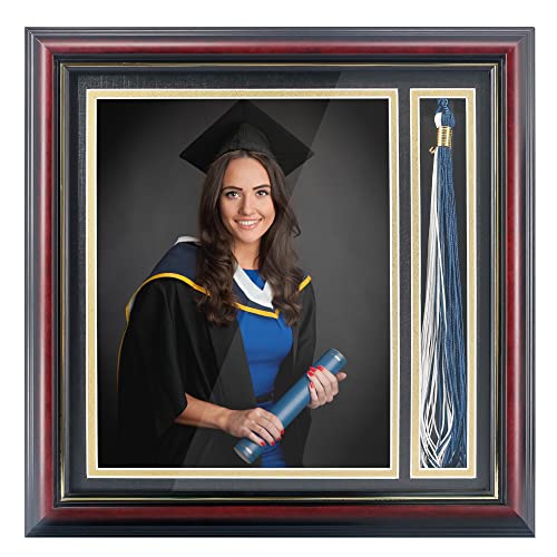 GMFrames Graduation Photo Shadow Box Frame with Tassel Holder for 8x10 Pictures,Solid Wood Real Glass,Black over Gold Double Mat,Wall & Tabletop Design