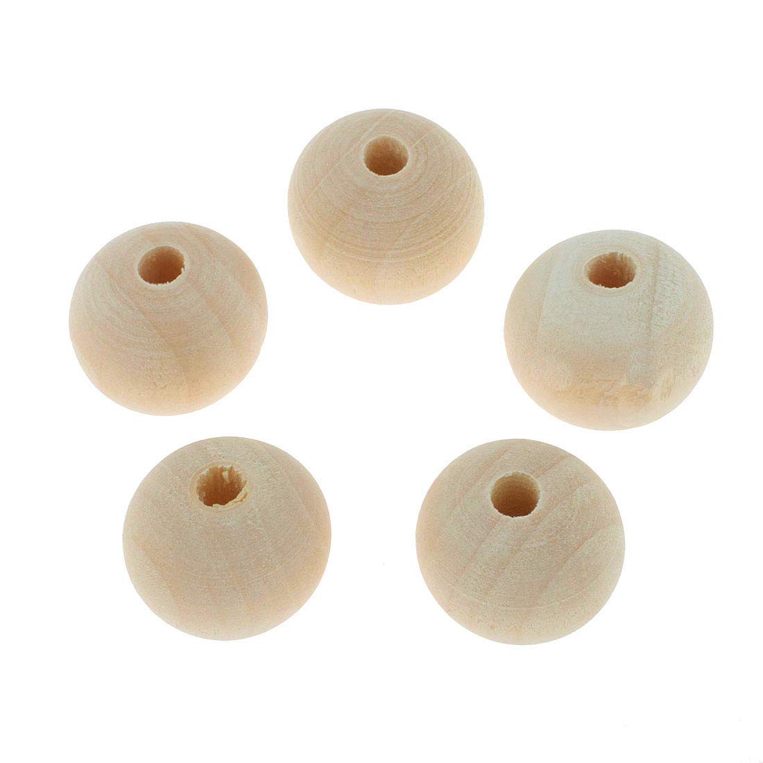 HXJDAM Grote houten kralen 30 mm met gat, 40 stuks om te rijgen, met twijnperforator. Natuurlijke ronde onbehandelde houten kralen voor doe-het-zelf sieraden, decoraties, halskettingen