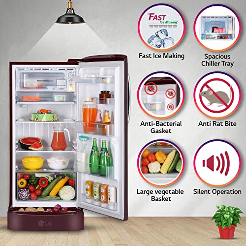 Image of LG 215 L 3 Star Direct-Cool Single Door Refrigerator Appliance (GL-D221ASED, Scarlet Euphoria, Base stand with drawer & Fast Ice Making, 2022 Model)
