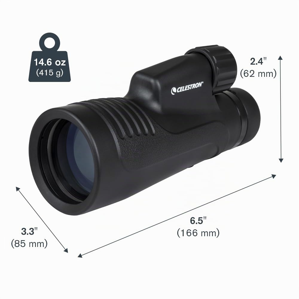 Celestron 72370 Outland X 10x50 Waterproof Monocular with Smartphone Adapter, Bluetooth Remote, Eyepiece Covers and Belt Case - Durable Housing, BaK-4 Prism Glass and Multi-Coated Optics, Black