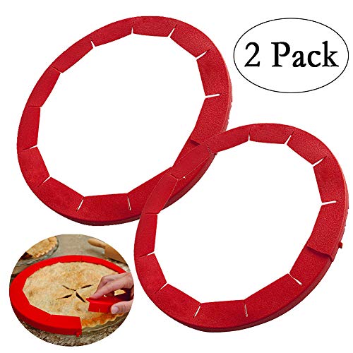Neepanda Pie Crust Shield Adjustable Pie Crust Protector BPA-free FDA Food Safe Silicone Pie Shield Protector, Fits Any Size Pie 8 to 11.5-inch Including Rimmed Dishes(2 Pack, Red)
