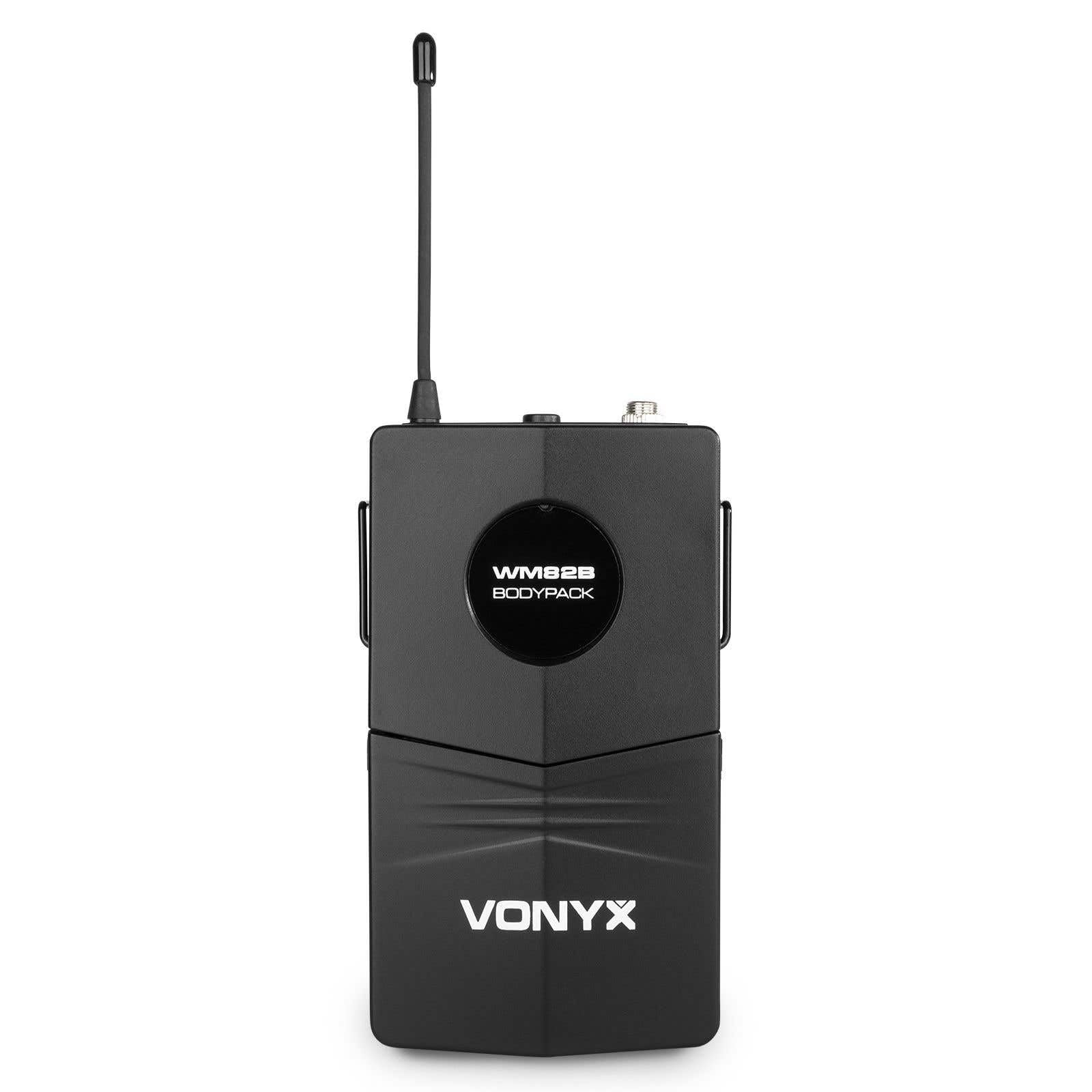 Vonyx WM82C Sistema de Micrófono Inalámbrico UHF 2 Canales con Receptor, Petaca, Micrófono de Mano, Diadema y Solapa, Señal Estable y Maletín de Transporte, Ideal para Eventos y Presentaciones