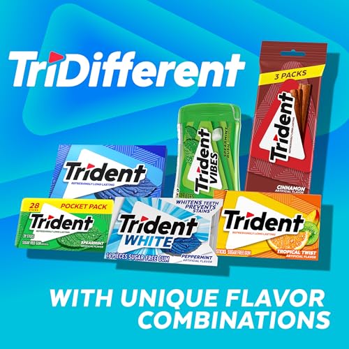 Image of Trident Vibes BLUE RASPBERRY Sugar Free Chewing Gum, 14 Pieces (Pack of 9)