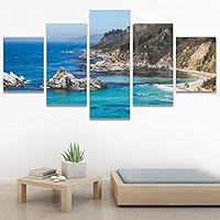 SIGNWIN 5 Panel Canvas Wall Art Aerial Coastal Cool Multicolor Ocean Photography Realism Relax/Calm Tropical for Home Decorations Ready to Hang - 60