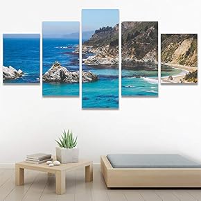 SIGNWIN 5 Panel Canvas Wall Art Aerial Coastal...