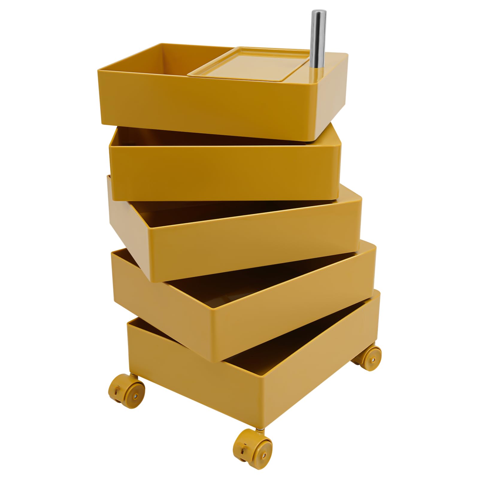 360° Rotating Sofa Side Storage Cabinet, 5-Tier Mobile Sofa Side Table End Tables ABS Storage Small Coffee Table with 4 Wheels for Living Room Bedroom